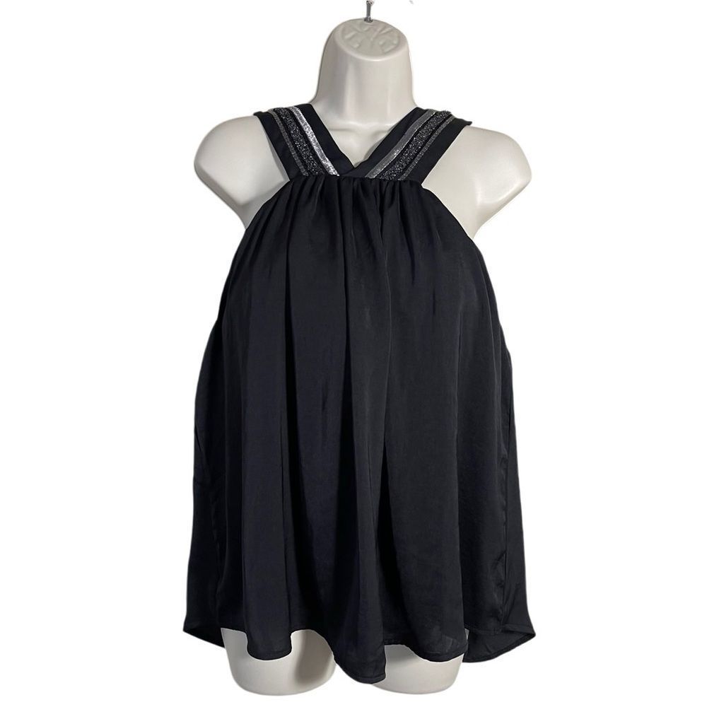 Shebird Satin Bra Blouse embroidered black size 7 Bra Size 40DD, 42CD